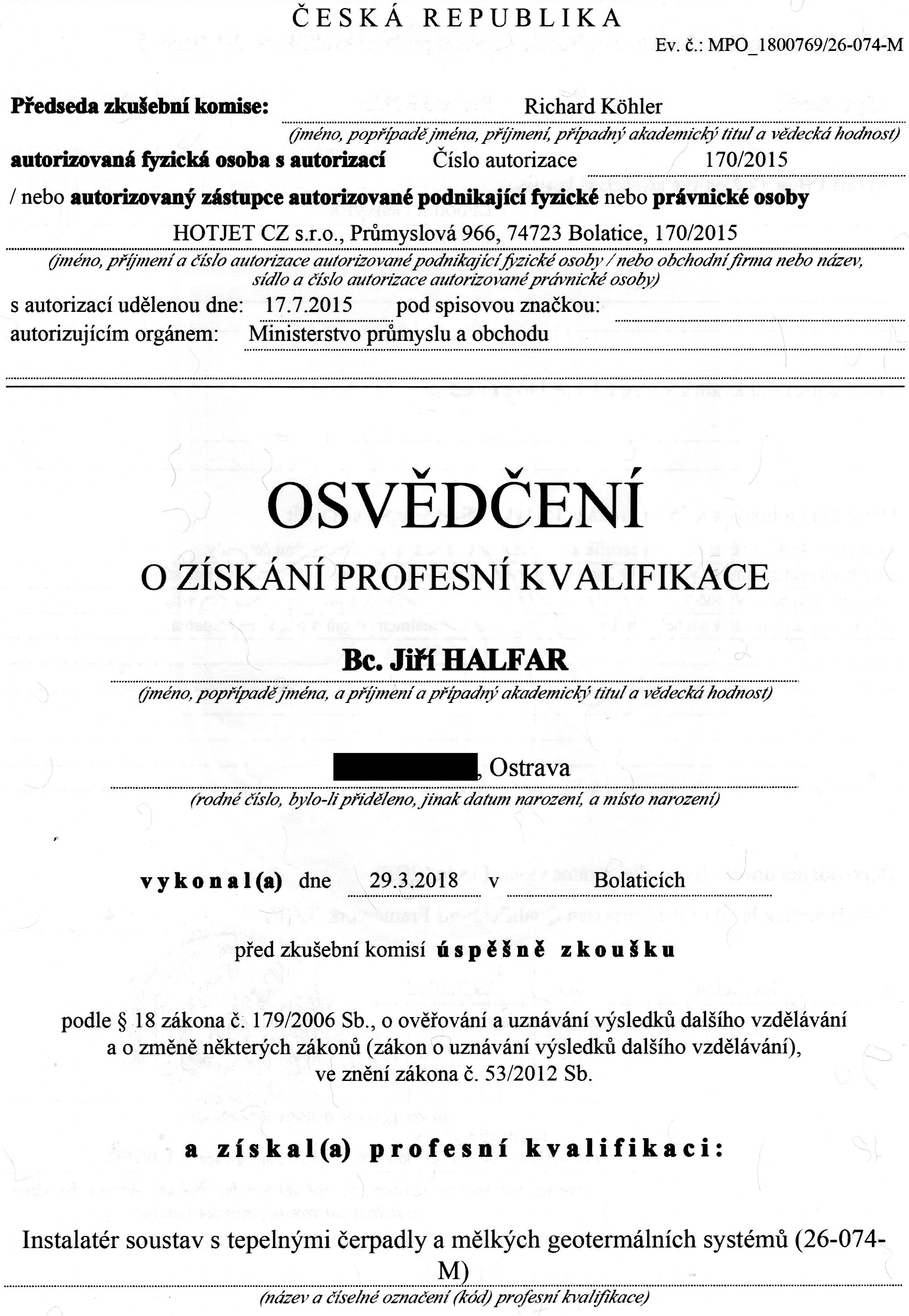 Instalatér soustav s tepelnými čerpadly a mělkých geotermálních systémů (26-074-M)